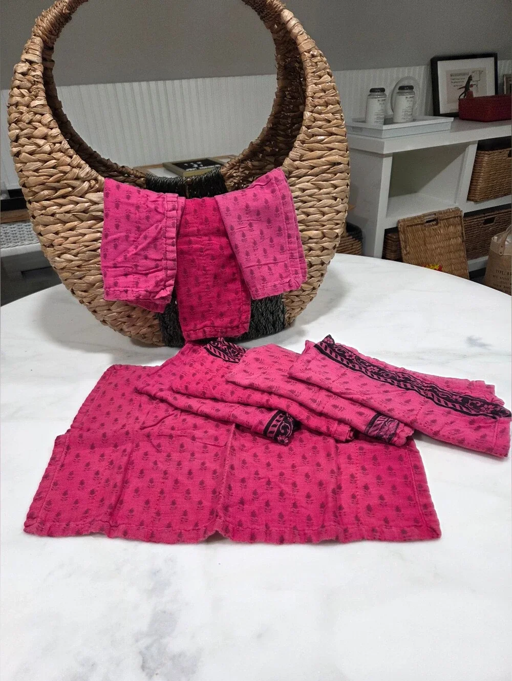 Handsewn Overdyed Artisan  Napkin 4 Placemat Set, 4 Count Of Each - Red/black